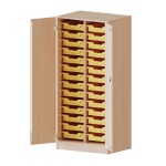 ErgoTray Schrank, 2reihig, 4 OH, zweitürig, mit 28 flachen Boxen, B/H/T 70,3x154x50cm 